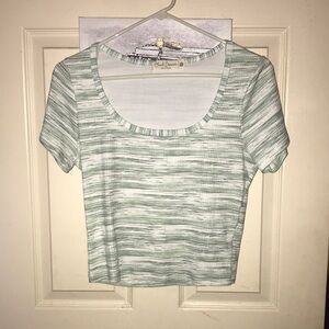 Cloud Dancer Size Large Green and White Striped Crop Top